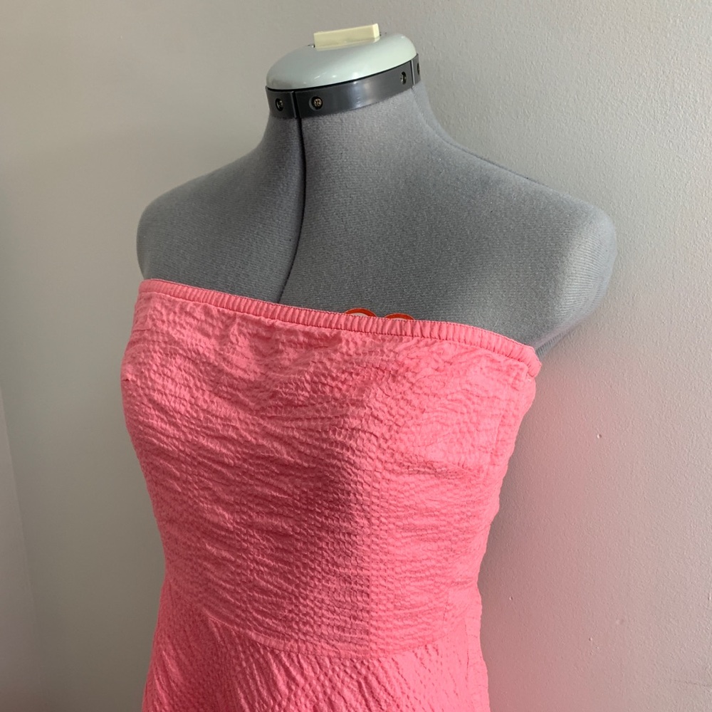 J CREW SEERSUCKER PINK STRAPLESS DRESS